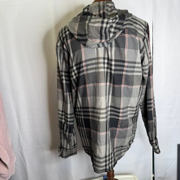 Burton Dryride Gray Black Plaid Hooded Flannel Shirt Mens Large Outdoor Gorpcore - Picture 3 of 7